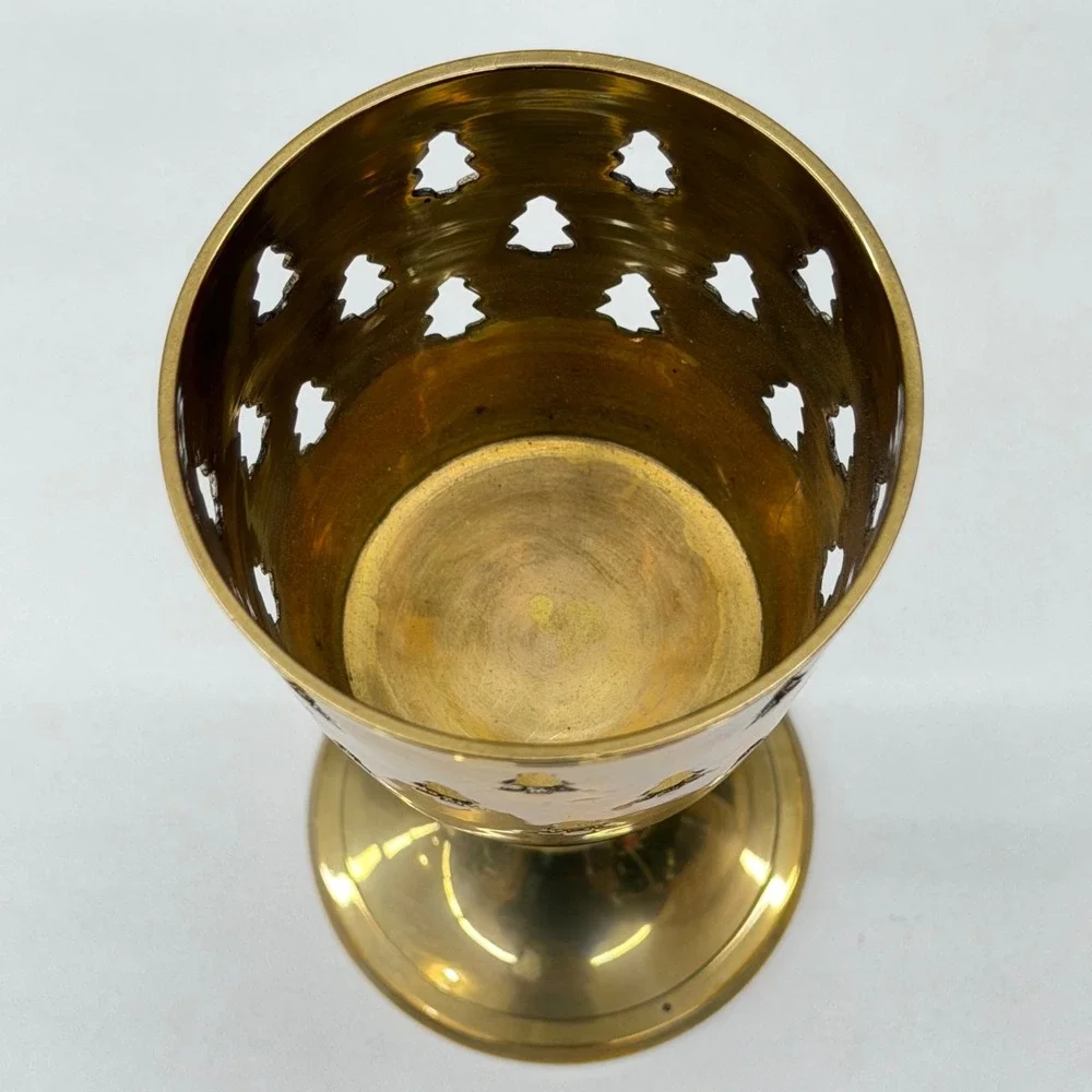 Vintage Brass‎ Christmas Tree Cutout Candle Holder Chalice Pedestal Gold Tone